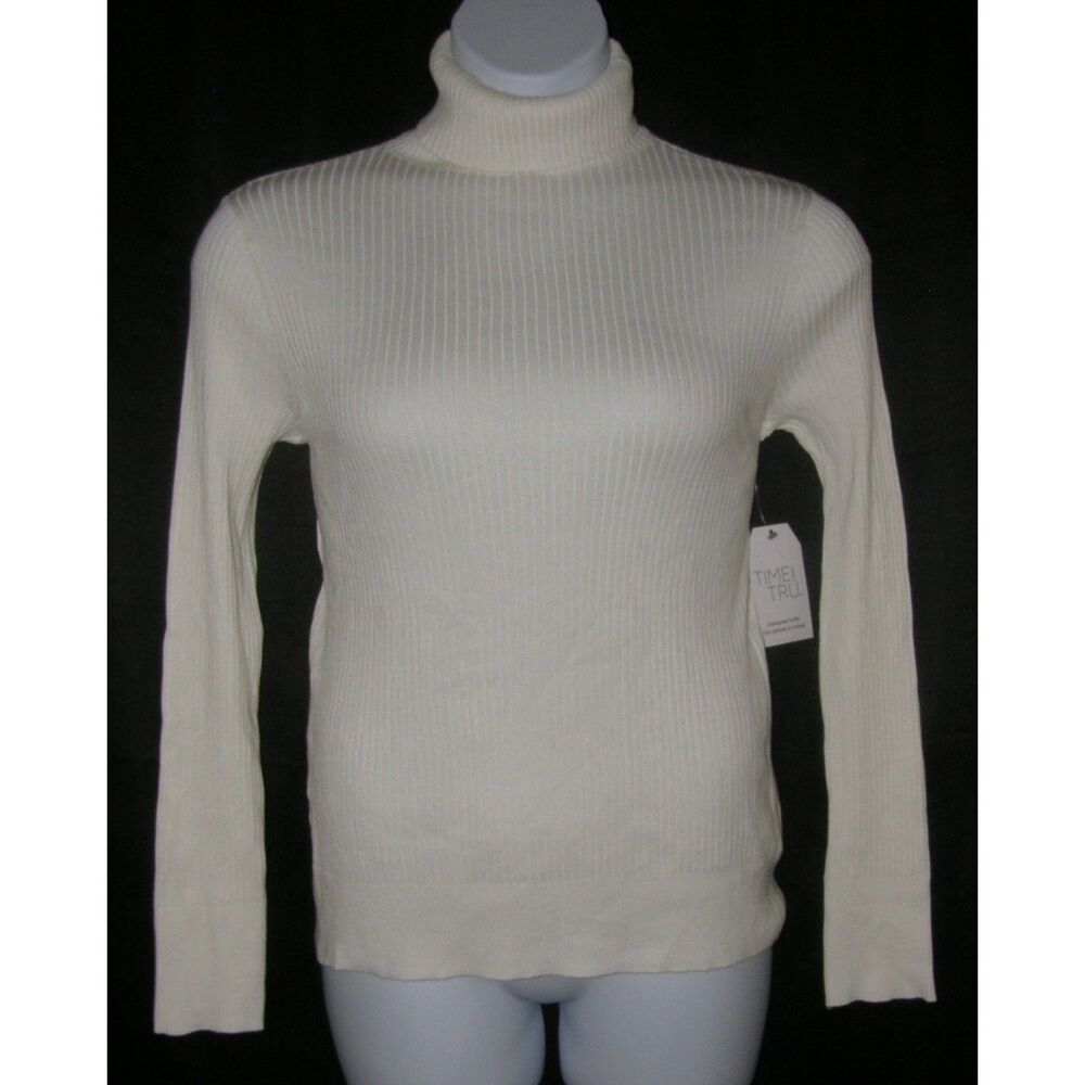 NEW White Sz Large (12-14) Casual or Dress Stretchy Ribbed Turtleneck Sweater